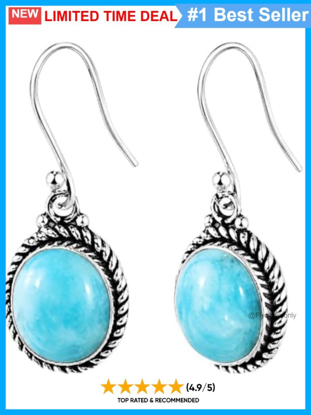 Larimar Oval Drop Earrings 925 Sterling Silver Dangle